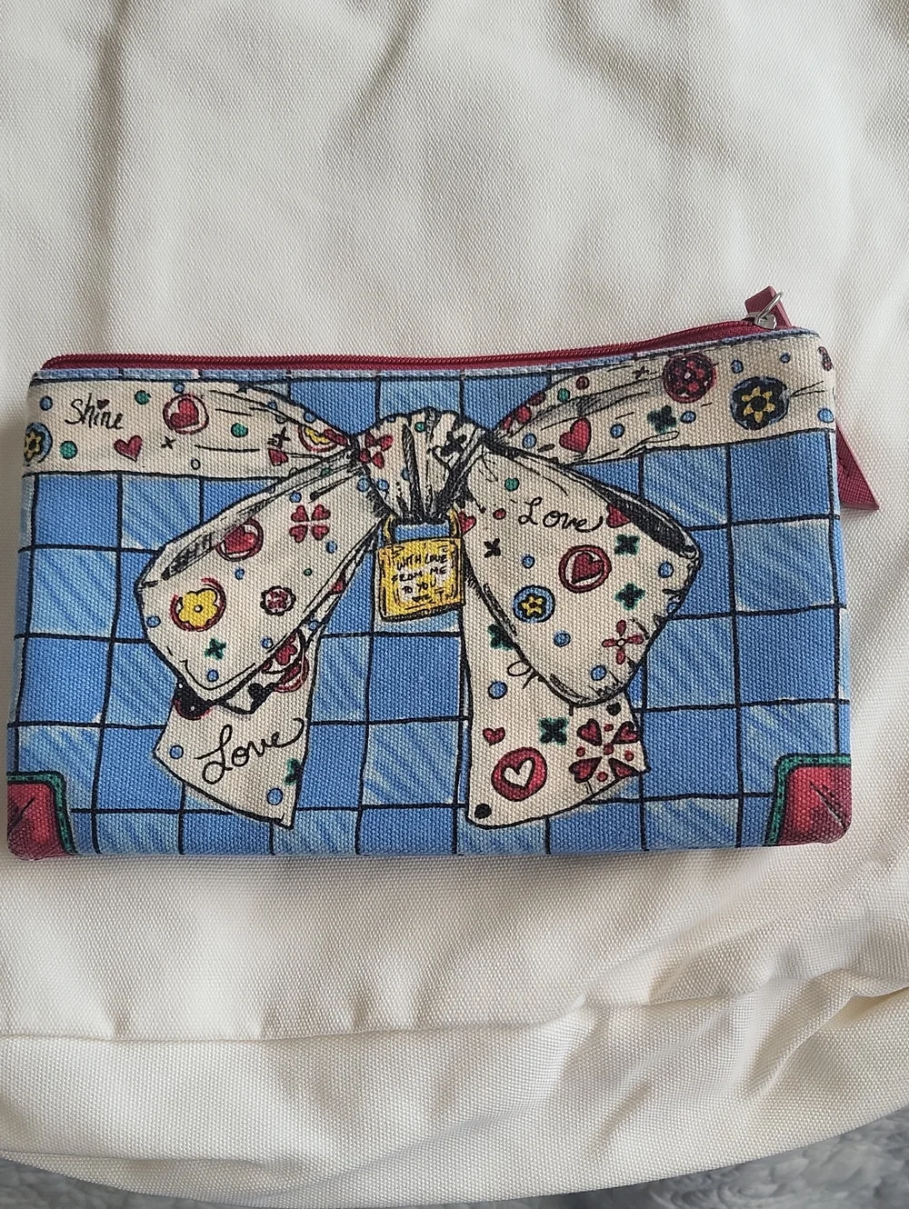 Brighton Blue & Red Heart Print Wristlet Pouch